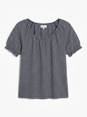 Madewell Texture & Thread Striped Puff Sleeve Top Medium Navy Blue White EUC